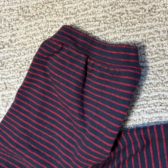 J. Jill Navy and Red Striped Jacquard Split Neck Top Slight Puff Sleeve Size M - Picture 8 of 10